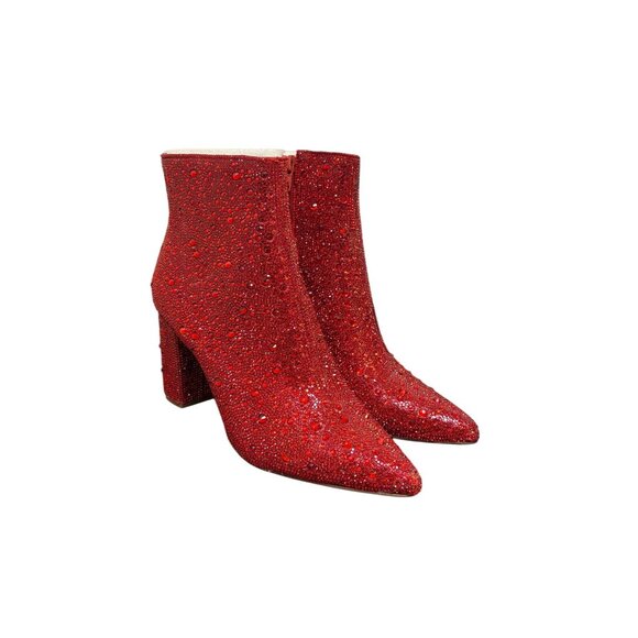 NWOT Betsey Johnson Red Rhinestone Ankle Boots Size 8 - Picture 2 of 11